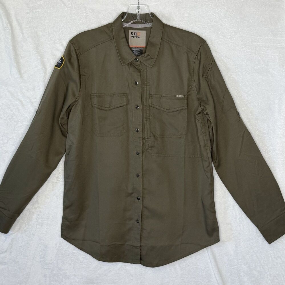 5.11 Tactical Women's M Nikita Button Up Shirt Ranger Green Tencel *Sleeve Logo